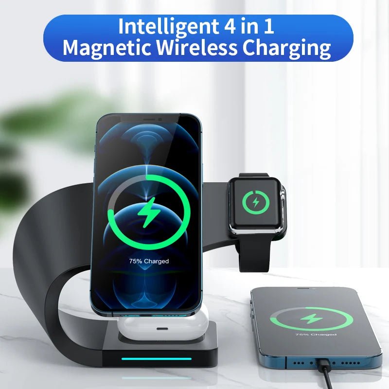 4 - in - 1 Portable Magnetic Wireless Charger Stand PD OTP Compatible Smart Watch Earphones Laptop Desk Charging Solution Devices - Family Hub