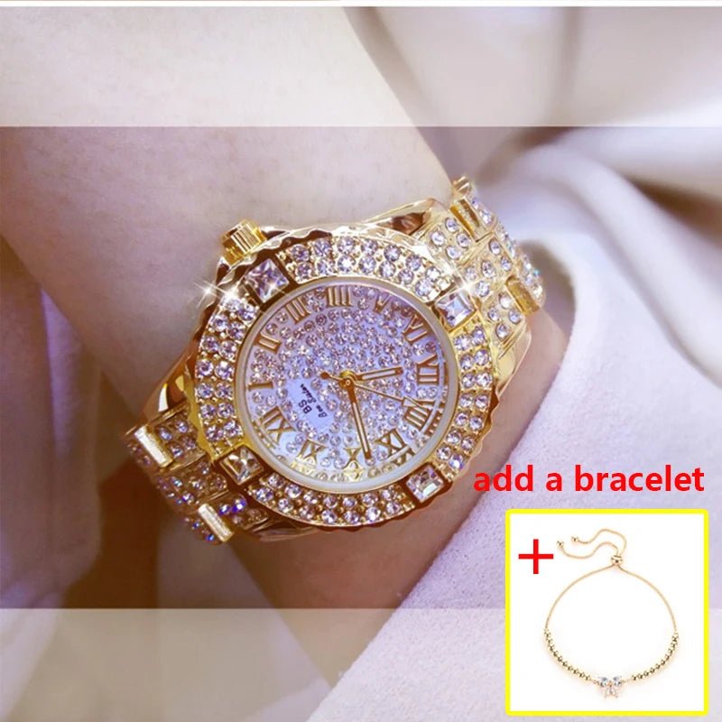 Diamond and Gold Tone Women Quartz Watches and Bracelets - Family Hub