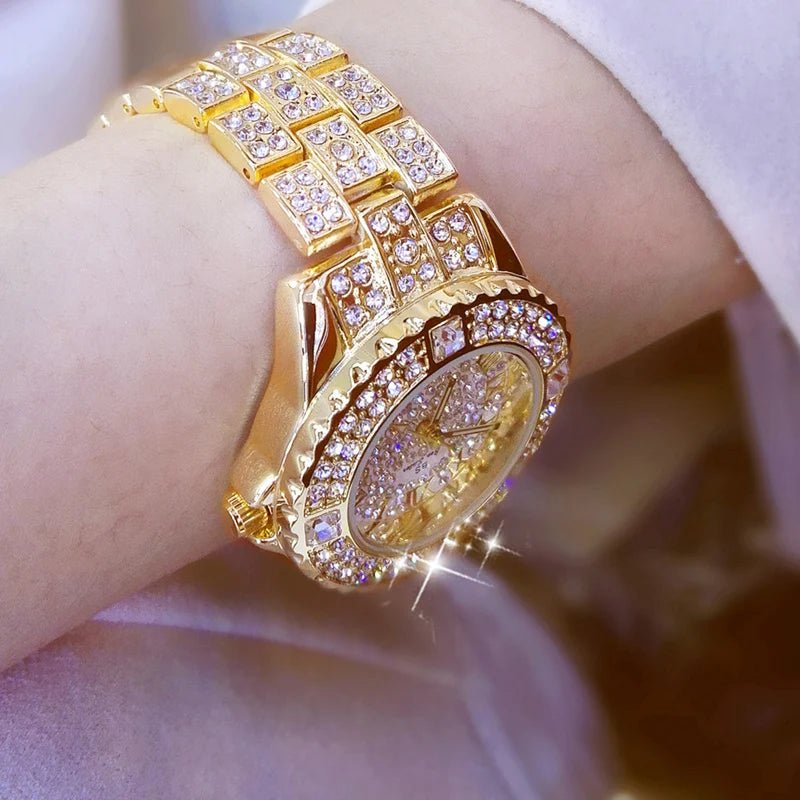 Diamond and Gold Tone Women Quartz Watches and Bracelets - Family Hub