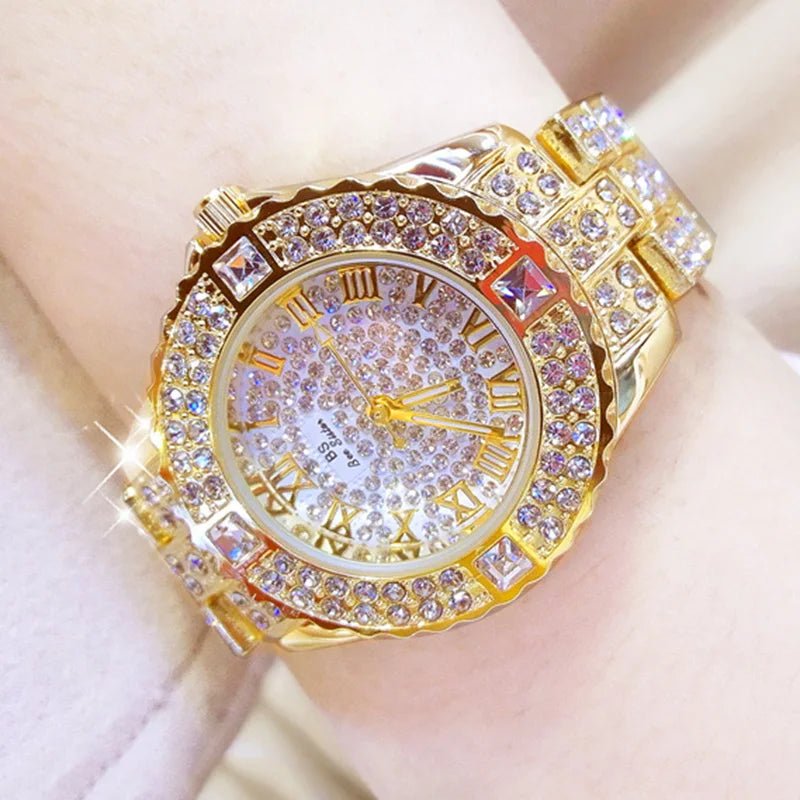 Diamond and Gold Tone Women Quartz Watches and Bracelets - Family Hub