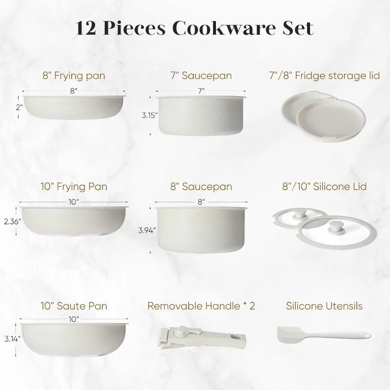 12 pcs Pots and Pans Set, Nonstick Kitchen Induction Cookware Suit with Detachable Handle - Family Hub