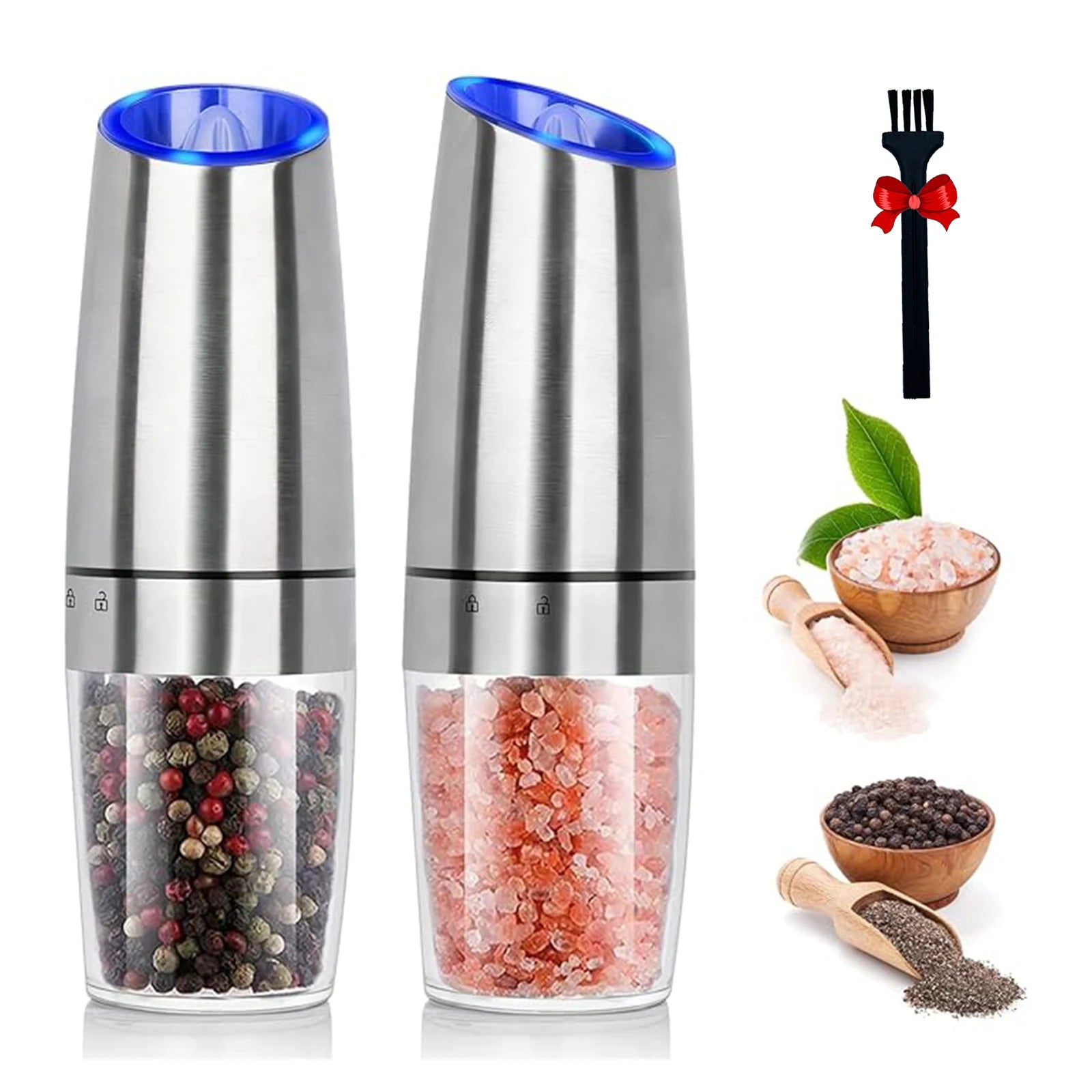 1pc/2pcs, Gravity Electric Salt And Pepper Grinder - Salt & Pepper Mill Sets With LED Light, One Hand Automatic Operation, Adjus - Family Hub