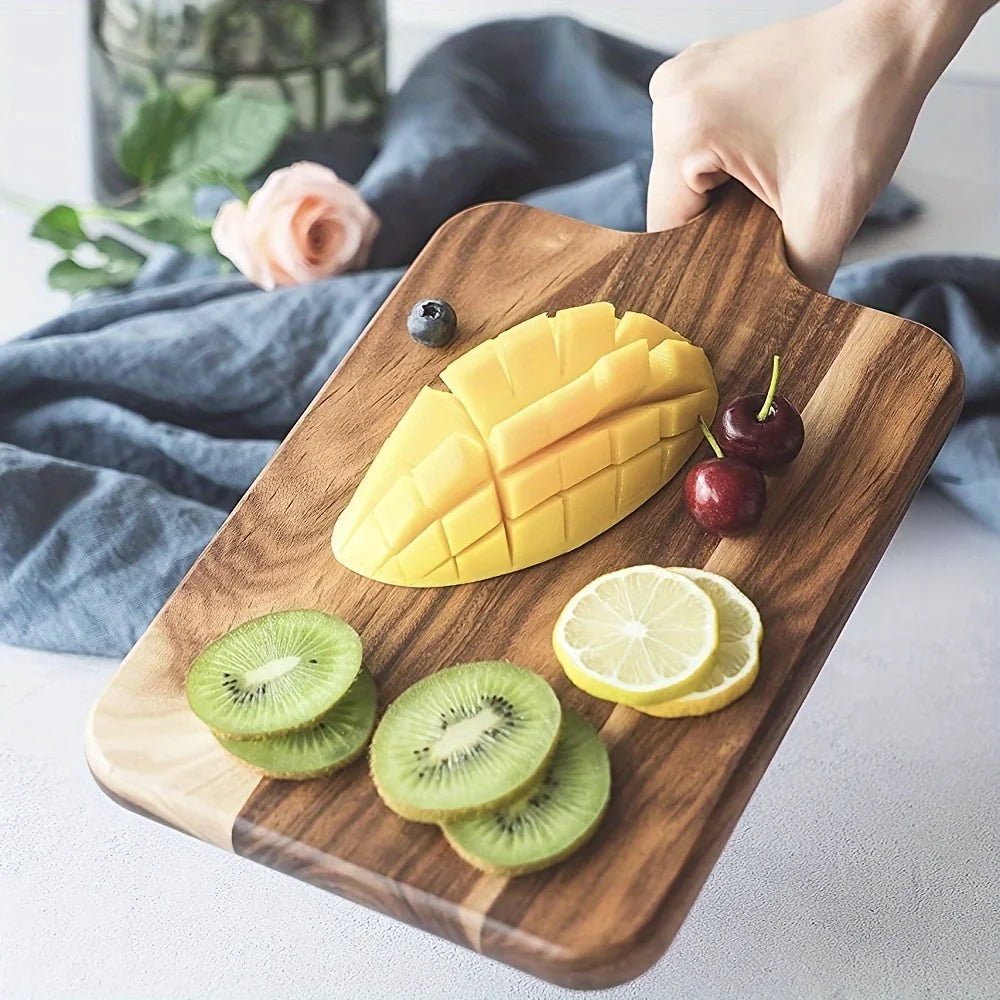Acacia Wood Cutting Board with Handle - Ultra - Thick Dual - Sided Design,Durable for Cheese, Meat, Vegetables - Family Hub