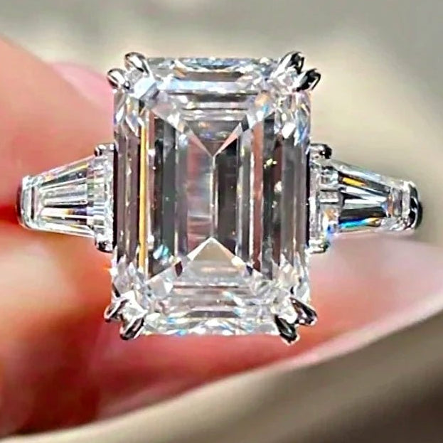 1/2/3/4CT Emerald Cut Full Moissanite Rings S925 Silver GRA Certified Wedding Ring for Women and Men - Family Hub