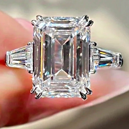 1/2/3/4CT Emerald Cut Full Moissanite Rings S925 Silver GRA Certified Wedding Ring for Women and Men - Family Hub