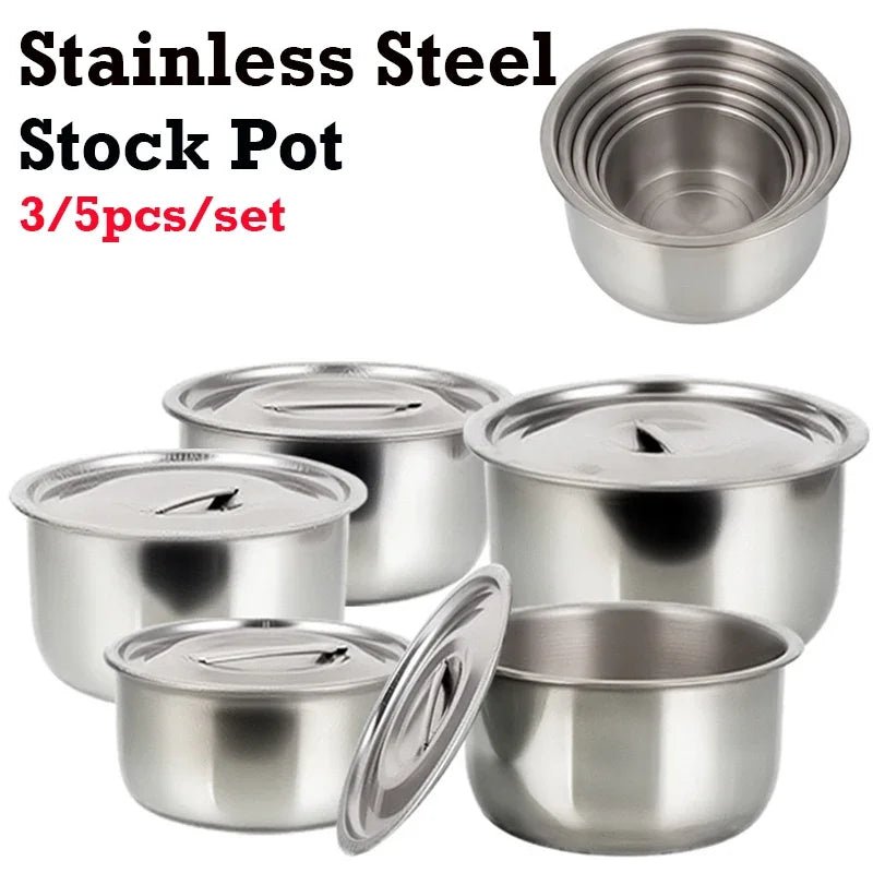 3/5pcs Stainless Steel Soup Pot Stock Pot Set With Lid Household Kitchenware Thickening Cooking Stew Tools Kitchen Accessories - Family Hub