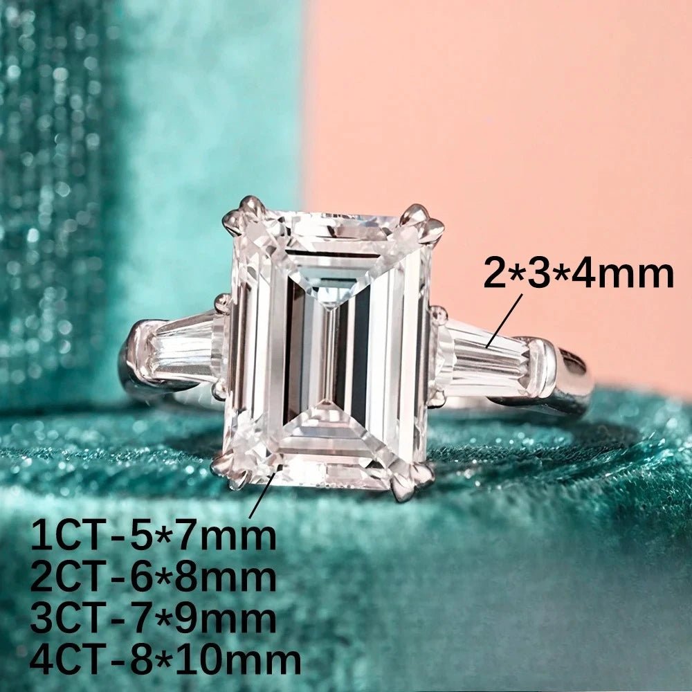 1/2/3/4CT Emerald Cut Full Moissanite Rings S925 Silver GRA Certified Wedding Ring for Women and Men - Family Hub