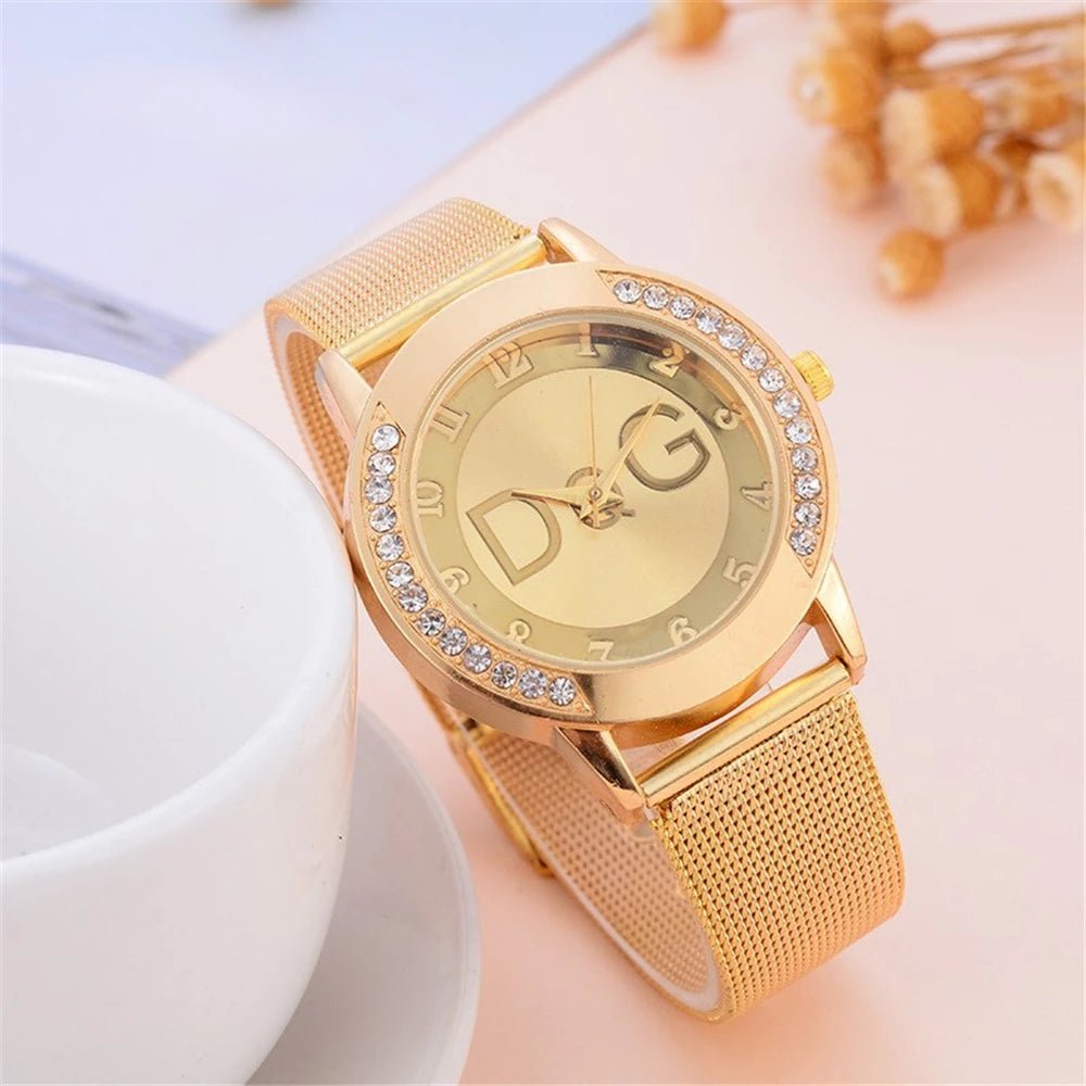 DQG Casual Stainless Steel Gold Mesh Strap Women Quartz Watch - Family Hub