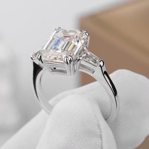 1/2/3/4CT Emerald Cut Full Moissanite Rings S925 Silver GRA Certified Wedding Ring for Women and Men - Family Hub