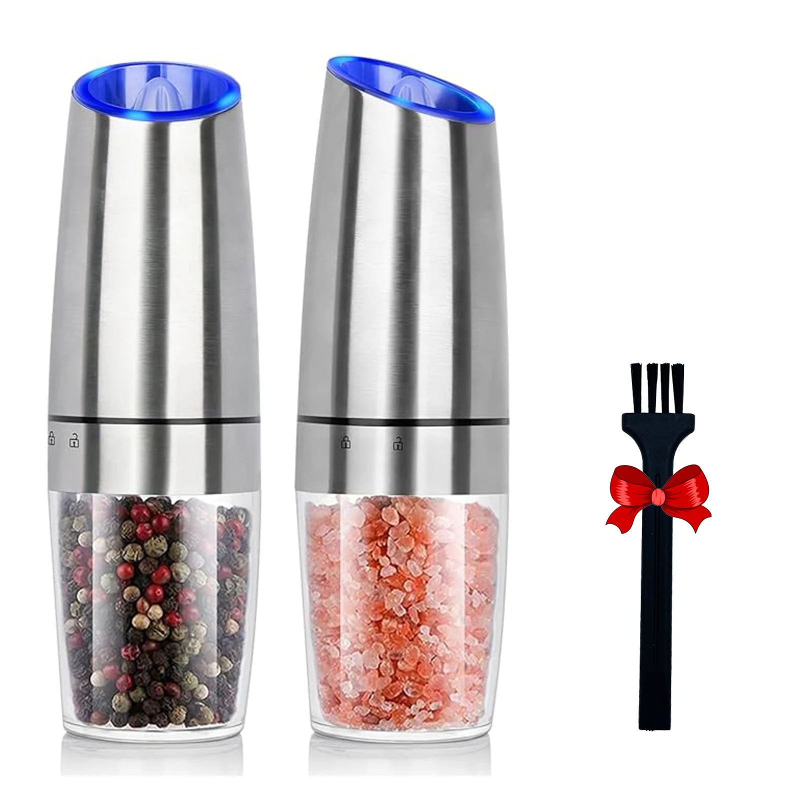 1pc/2pcs, Gravity Electric Salt And Pepper Grinder - Salt & Pepper Mill Sets With LED Light, One Hand Automatic Operation, Adjus - Family Hub