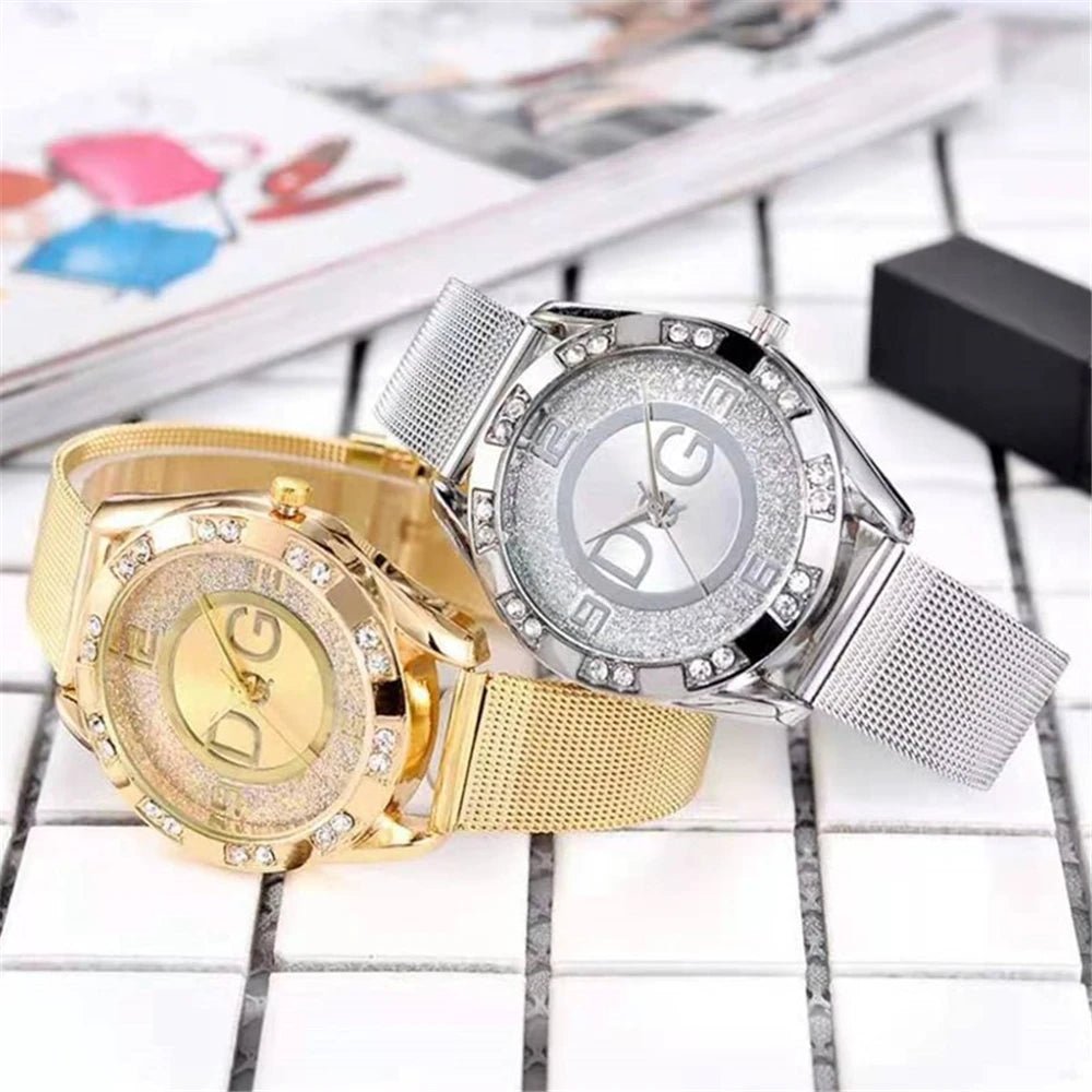 DQG Casual Stainless Steel Gold Mesh Strap Women Quartz Watch - Family Hub