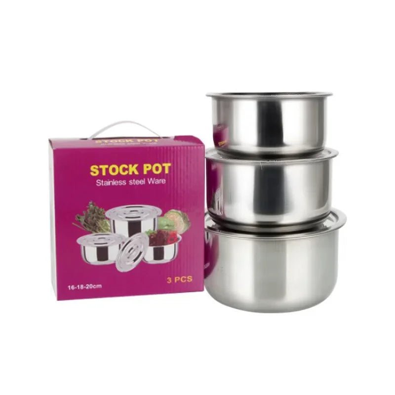3/5pcs Stainless Steel Soup Pot Stock Pot Set With Lid Household Kitchenware Thickening Cooking Stew Tools Kitchen Accessories - Family Hub