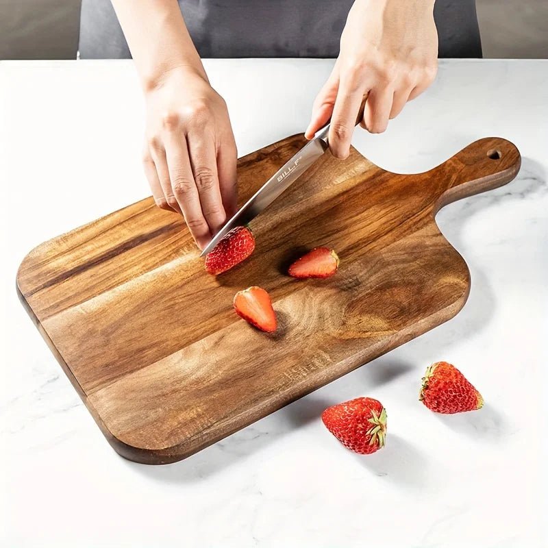Acacia Wood Cutting Board with Handle - Ultra - Thick Dual - Sided Design,Durable for Cheese, Meat, Vegetables - Family Hub